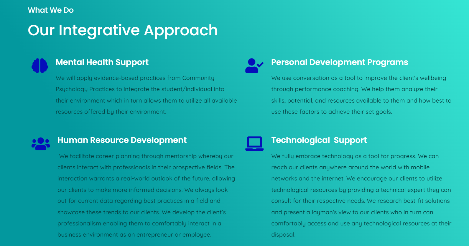 Screenshot of a website describing 4 programs offered by Integrative Wellbeing